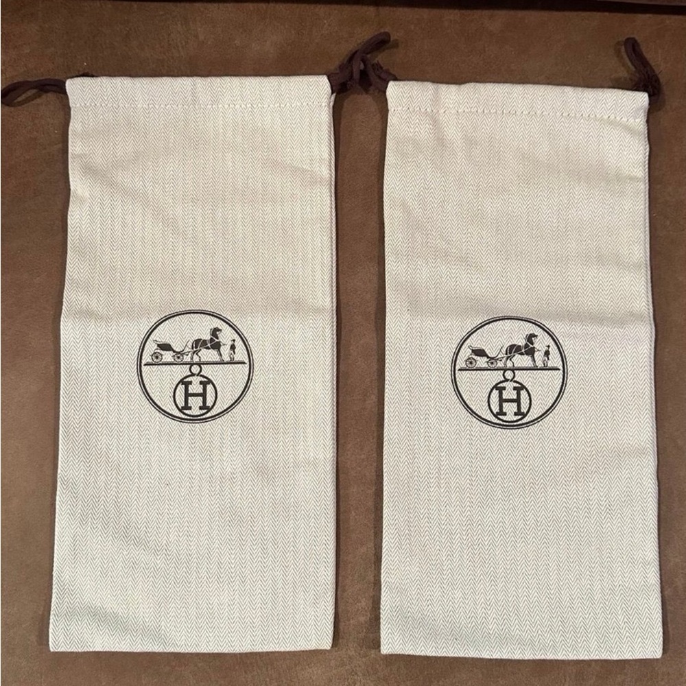 2 Pairs￼Hermes Dustbag Shoe Or Wallet Protection Drawstring Bag 8x13.5